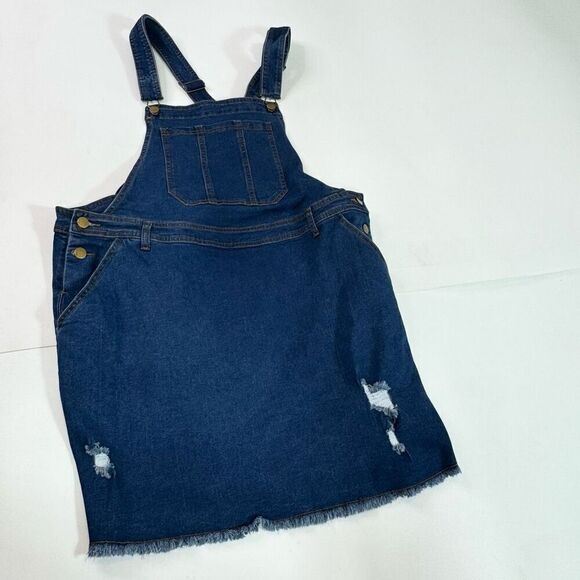 Agnes Orinda Pants Womens 2X Blue Dark-Wash Solid Distressed Denim Overall Jumpe - Picture 1 of 8